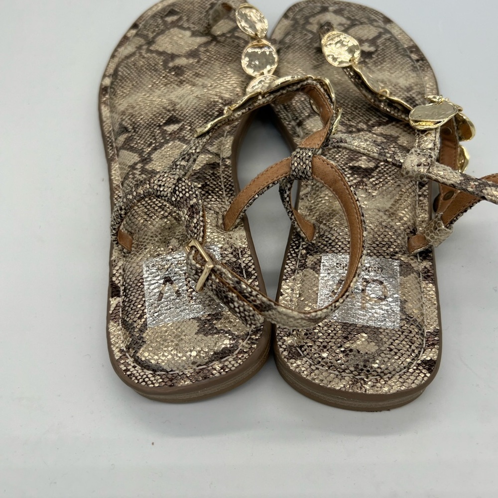 Gold Dolce Vita Snake-Print T-Strap Sandals with Gold Medallion Accents - Picture 4 of 4
